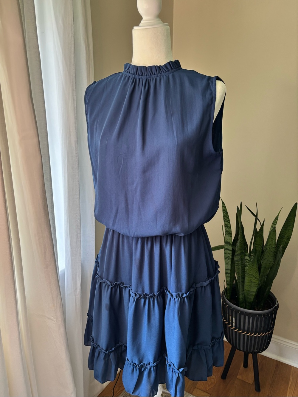 The Hanger Navy Blue Sleeveless Ruffle Tiered Dress